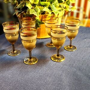 6pc Exquisite Czech Made Bohemia Amber & Gold Crystal Glasses Set